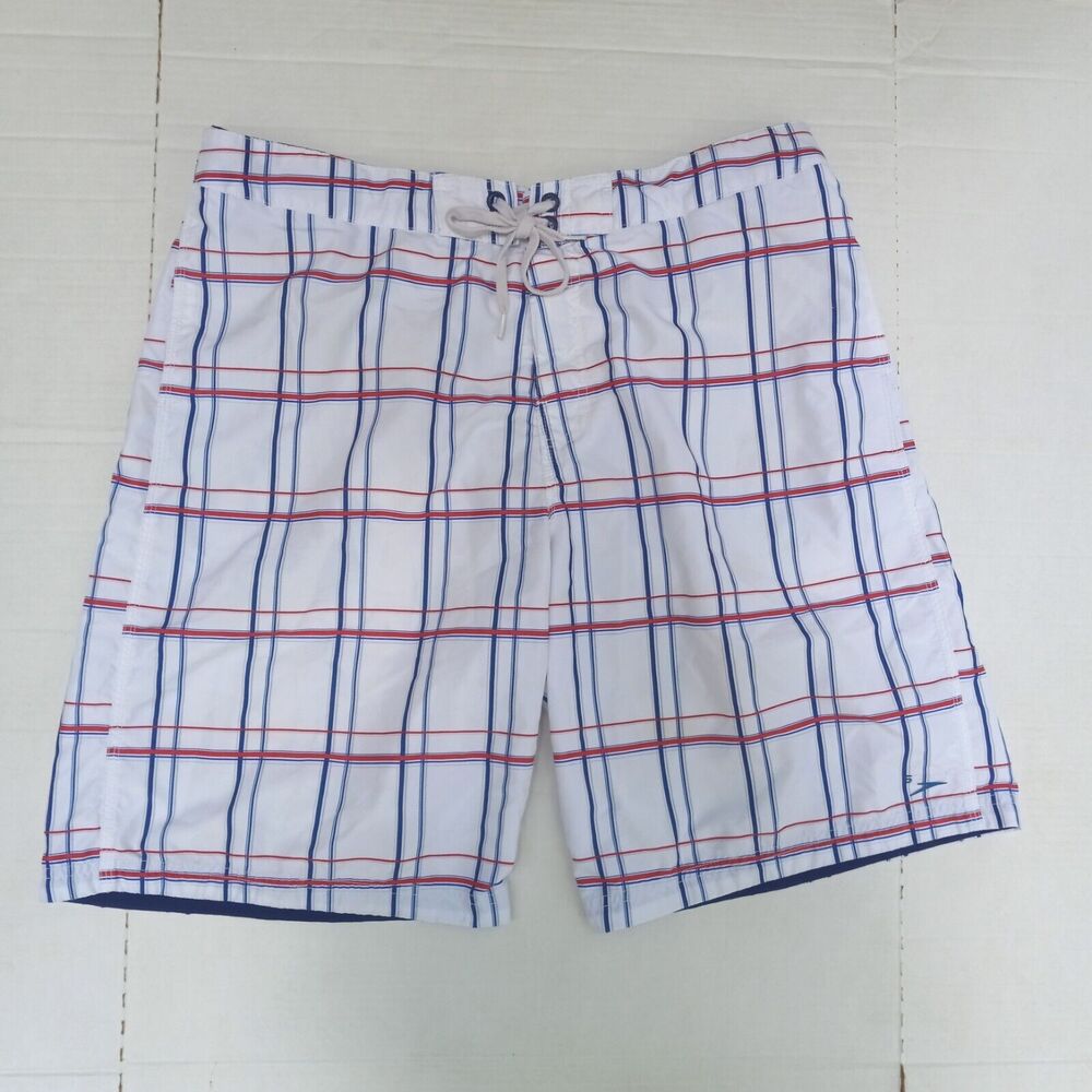 Speedo Team Collection Plaid Swim Trunks-Size X-Large-Mesh Brief-Pockets-UPF